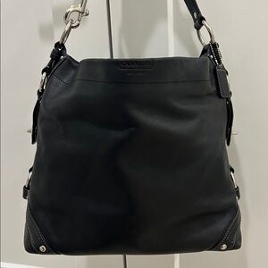 Coach Carly Hobo Bag in Black Leather with Silver Hardware & Turnlocks